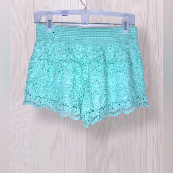 Women’s Mint Green Macrame Shorts - Picture 2 of 6